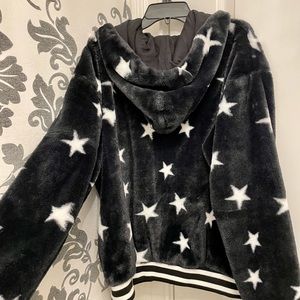 Faux fur hooded “Star” jacket. Size M/L. Like new.